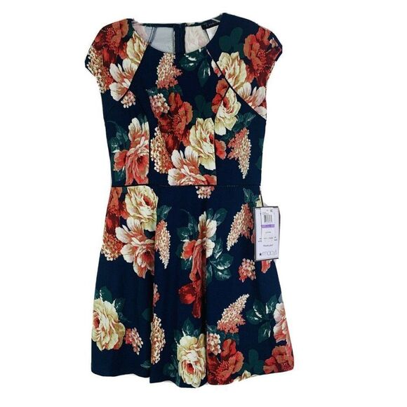 B. Darlin Womens Dress 11 12 Floral Print Navy Blue Rust Red - Picture 1 of 5